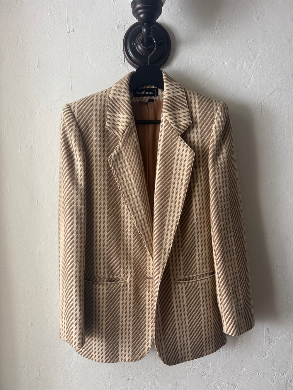 Harvé Benard Beige Chevron Wool Jacket
